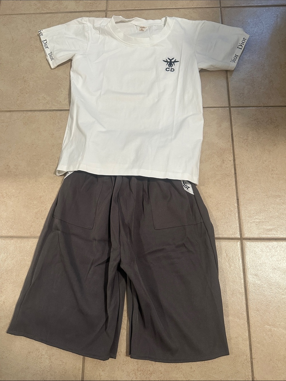 Boy- White Logo Tee with Charcoal Cargo Shorts set